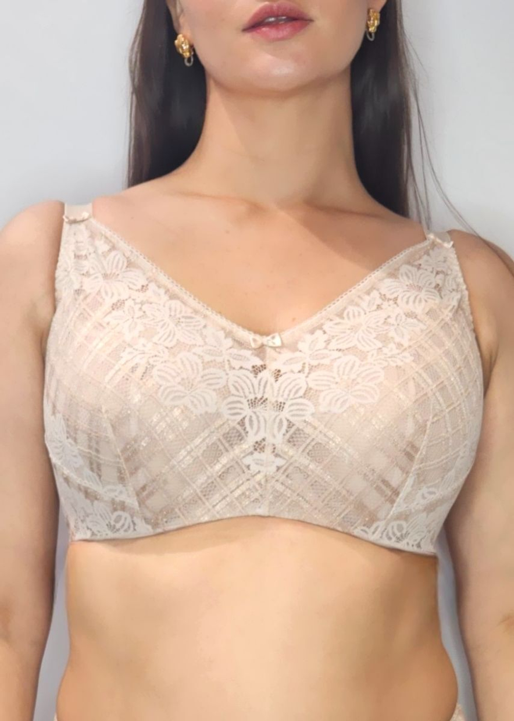 Бюстгальтер-топ +size из гипюра с люрексом (Размер: 75K) (Цвет: телесный)