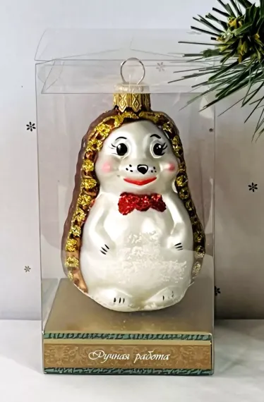 Елочное украшение Ежик с бантиком, красный, стекло, 9 см., 1 шт., Витус (А181-красный)