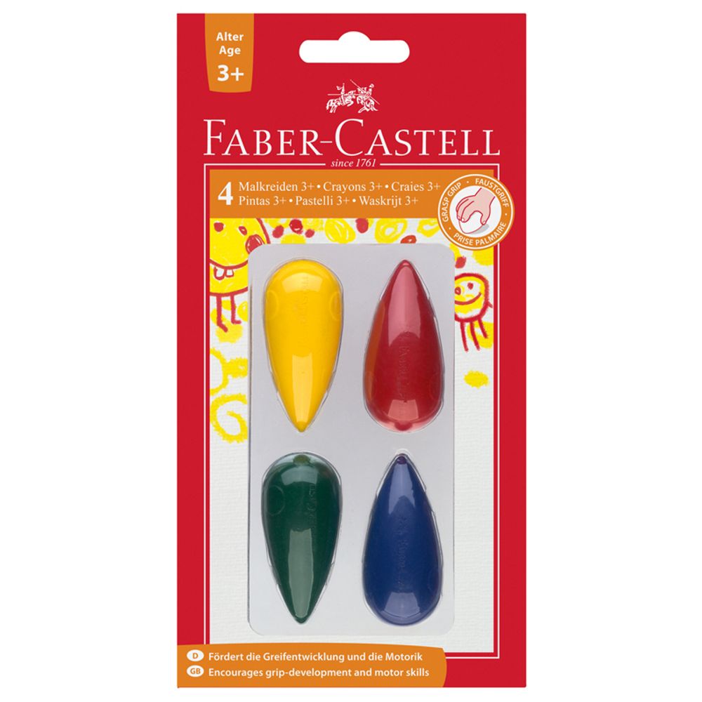 Мелки восковые Faber-Castell 04цв., фигурные, блистер, европодвес