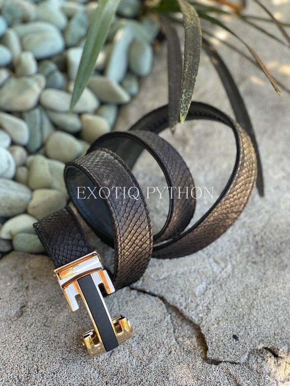 Ремень из кожи питона черного цвета AC-114