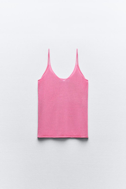 ZARA ОДНОТОННЫЙ ТОП С БРЕТЕЛЯМИ, РОЗОВЫЙ