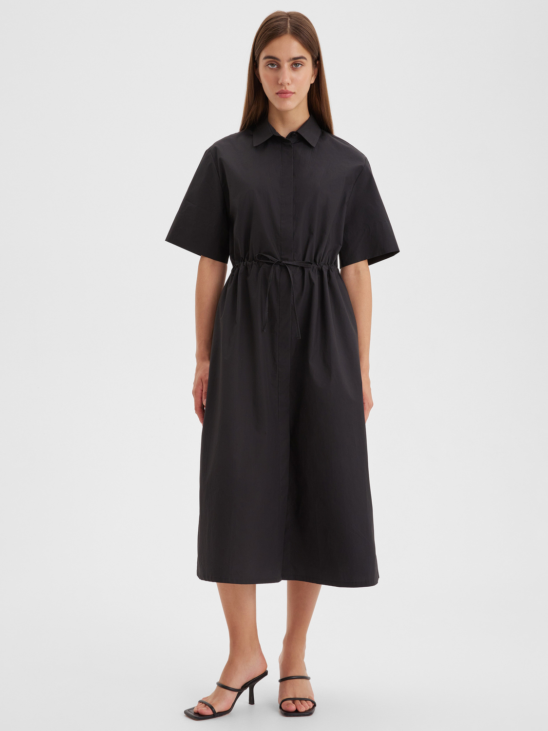 Платье-рубашка со шнурком-завязкой из хлопка-поплина