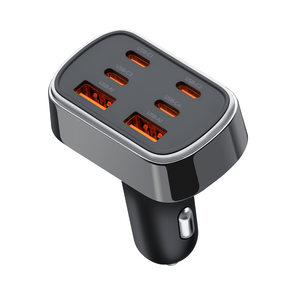 Автомобильное зарядное устройство 2xUSB-A + 4xUSB-C, 105Вт, 3А, PD, QC, черный