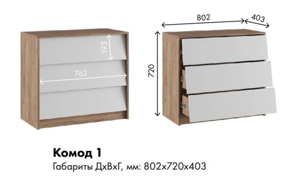 МС Ева Комод 1, ПВШ 802*720*400 (корпус лдсп крафт табачный, фасад лдсп белый)
