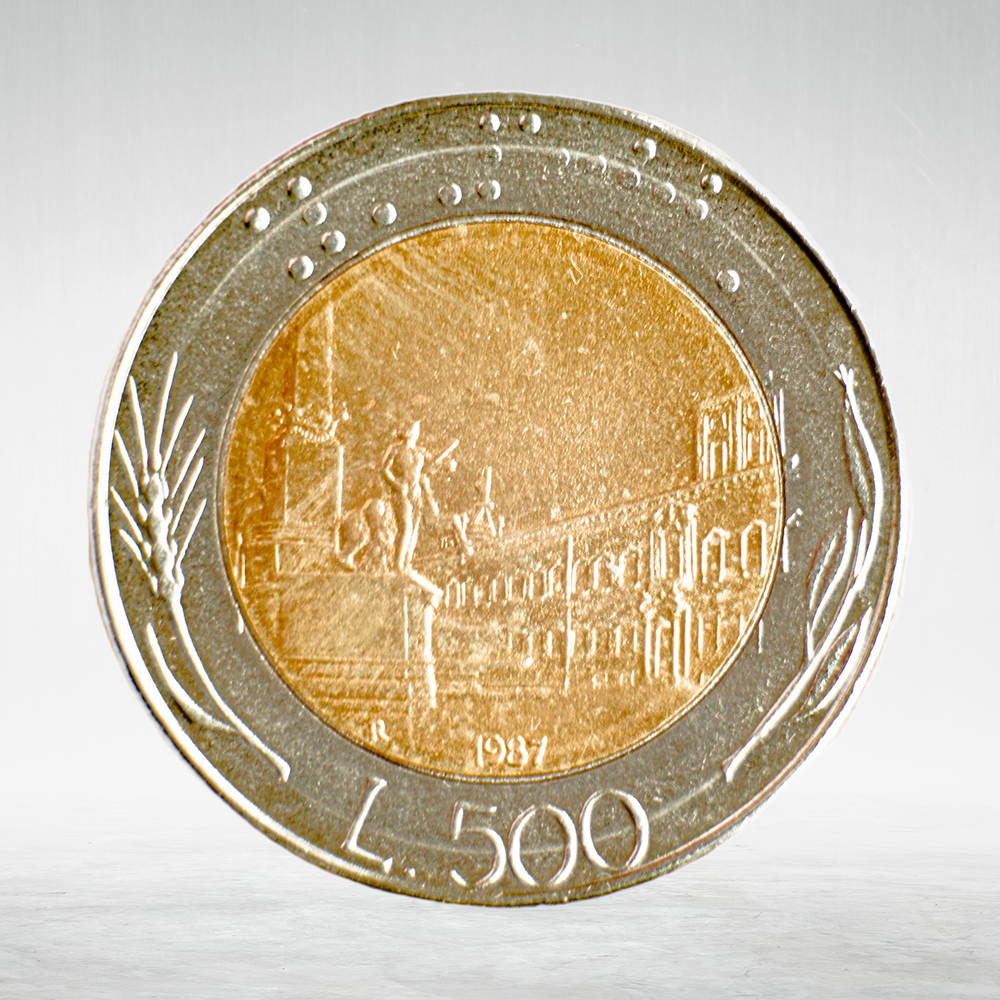 Italy 500 Lire 1987 R "Bimetallic – Head of Italy and Ship", AU