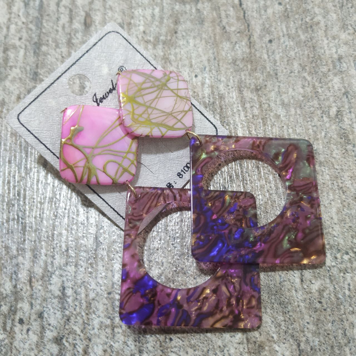 Серьги-гвоздики Murena 2 ромба паутинка цвет ярко-розовый фиолетовый переливистый микс