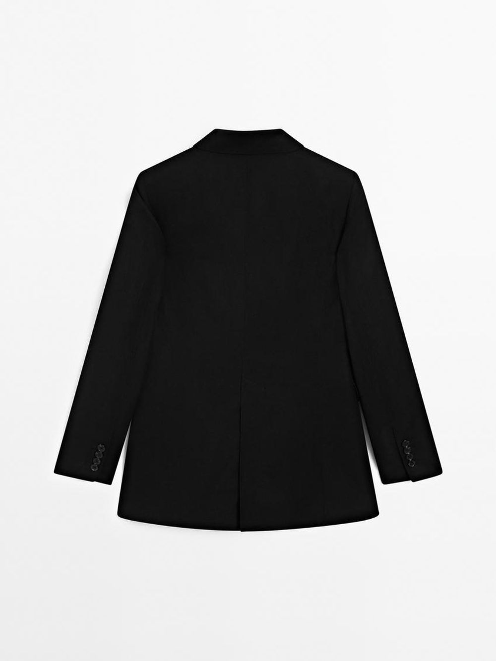 Massimo Dutti Двубортный пиджак из смесового льна, черный