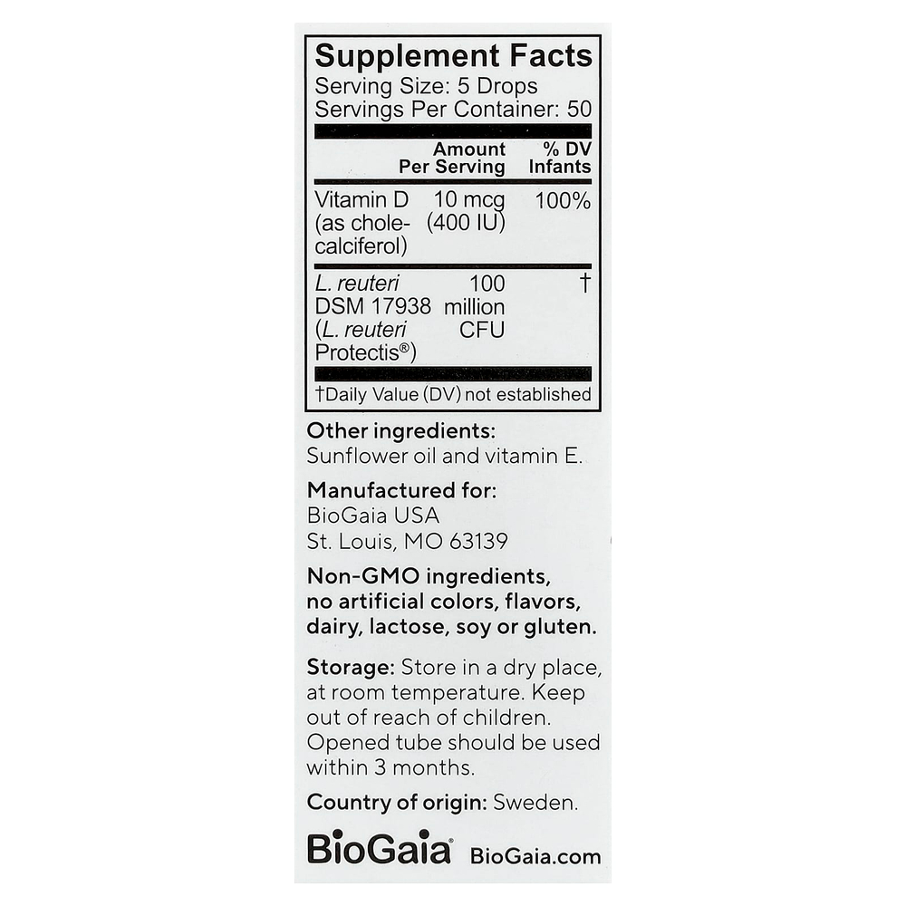 BioGaia, Protectis® Baby, пробиотик в каплях с витамином D для детей, 10 мл (0,34 жидк. унции)