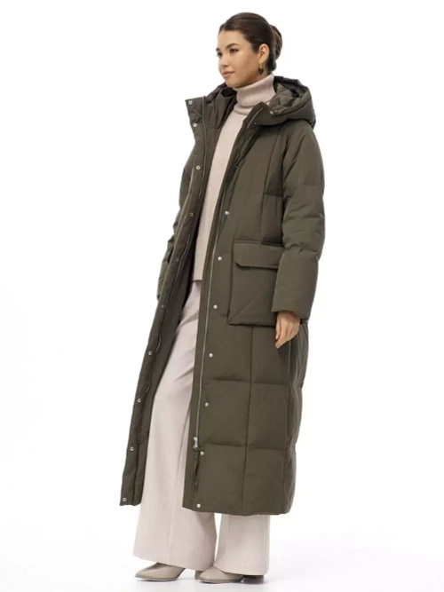 Пуховик длинный с капюшоном, хаки, SilverFox