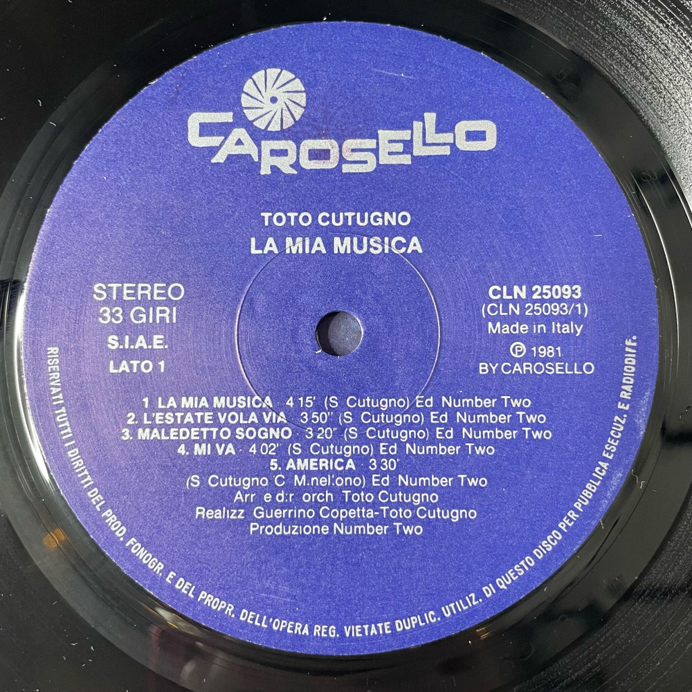 Винтажная виниловая пластинка LP Toto Cutugno La Mia Musica (Italy 1981) Sinfonia