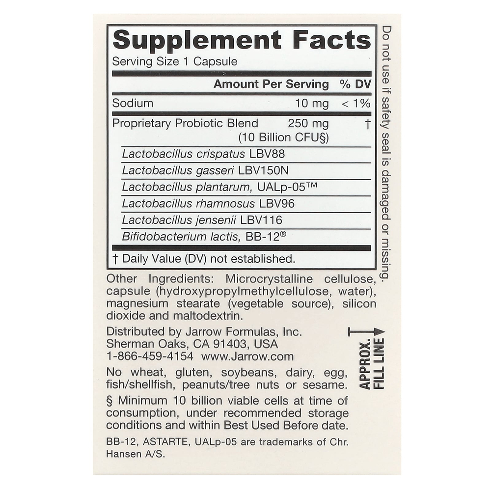 Jarrow Formulas, Vegan Fem Dophilus, улучшенный продукт, 10 млрд КОЕ (250 мг), 30 растительных капсул