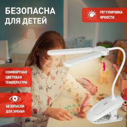 Настольный светильник ЭРА NLED-512-6W-W светодиодный аккумуляторный на прищепке белый