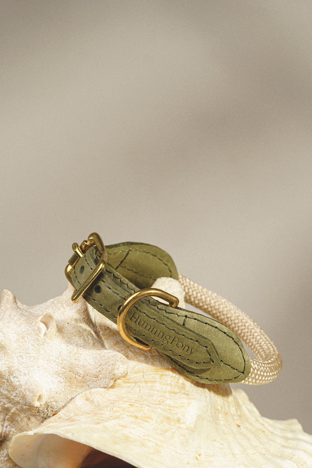 Ошейник "Пони-Макарони" Зеленый (бежевый канат)