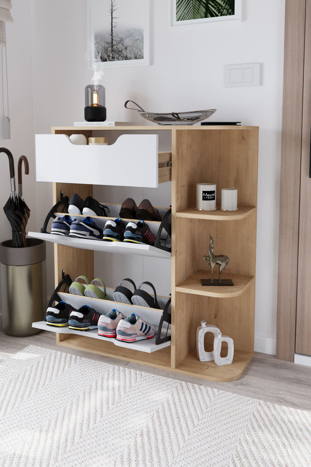 Обувница SMYRNA - дуб/белый