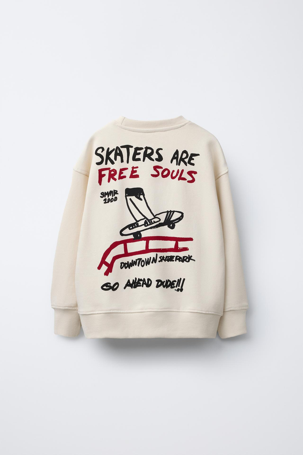 ZARA ТОЛСТОВКА С ПРИНТОМ «СКЕЙТЕР», ЭКРЮ