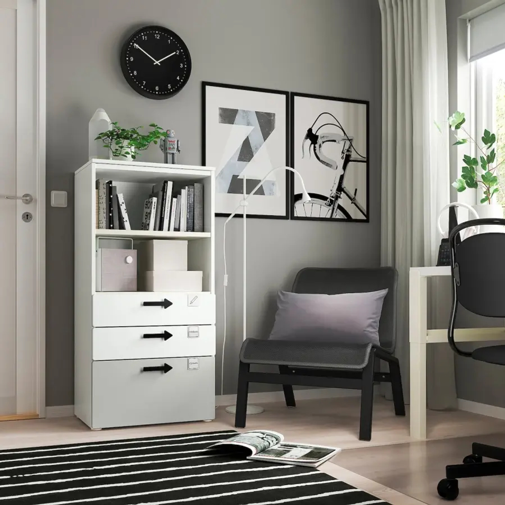 Комод детский - IKEA PLATSA/SMÅSTAD/SMASTAD, 60x42x123 см, белый/серый, ИКЕА
