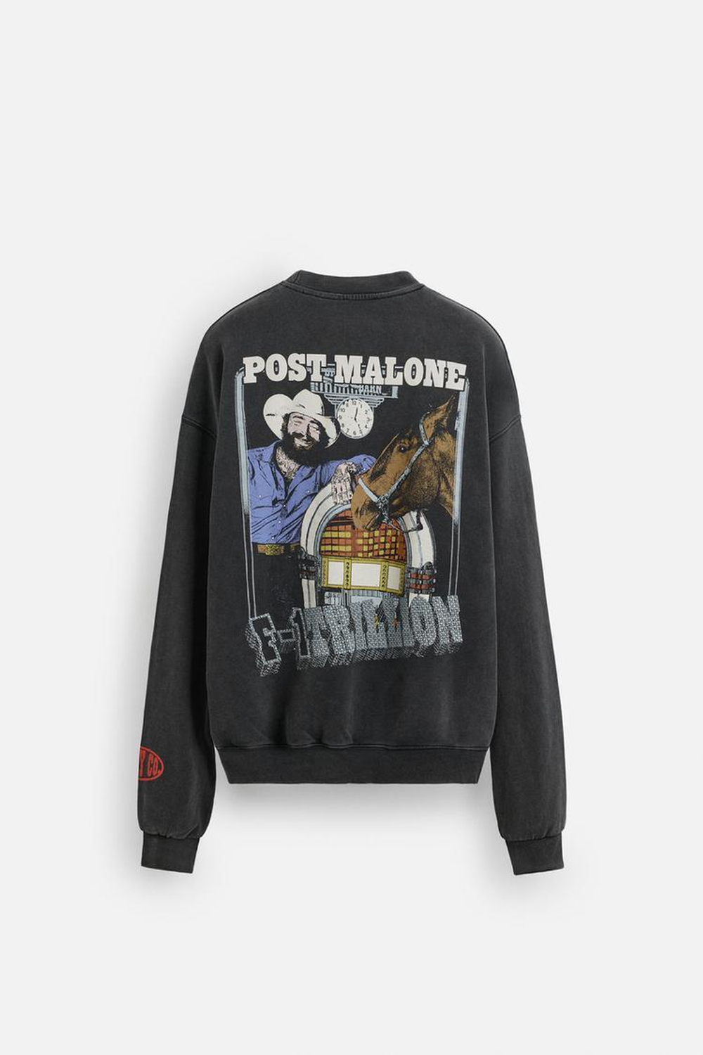 ZARA ТОЛСТОВКА С КРУГЛЫМ ВЫРЕЗОМ С ПРИНТОМ POST MALONE™, ТЕМНЫЙ АНТРАЦИТ