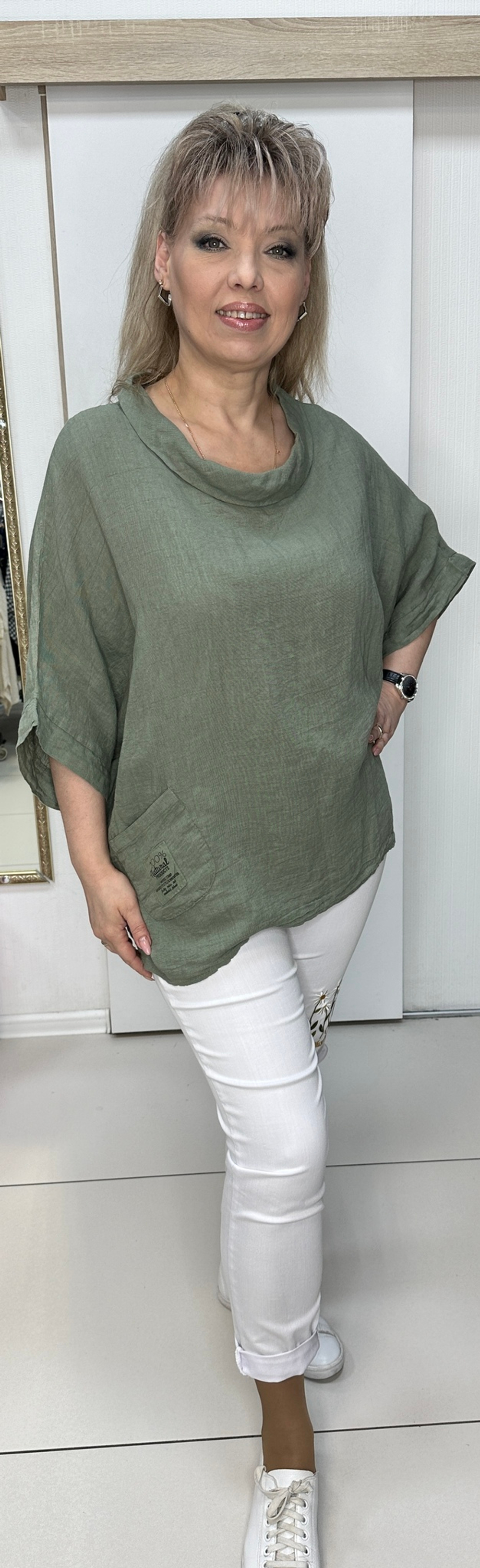 Итальянский блузон-пончо с кармашком