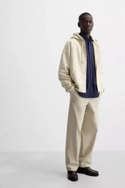 ZARA БРЮКИ-ДЖОГГЕРЫ STRAIGHT FIT, БЕЖЕВЫЙ