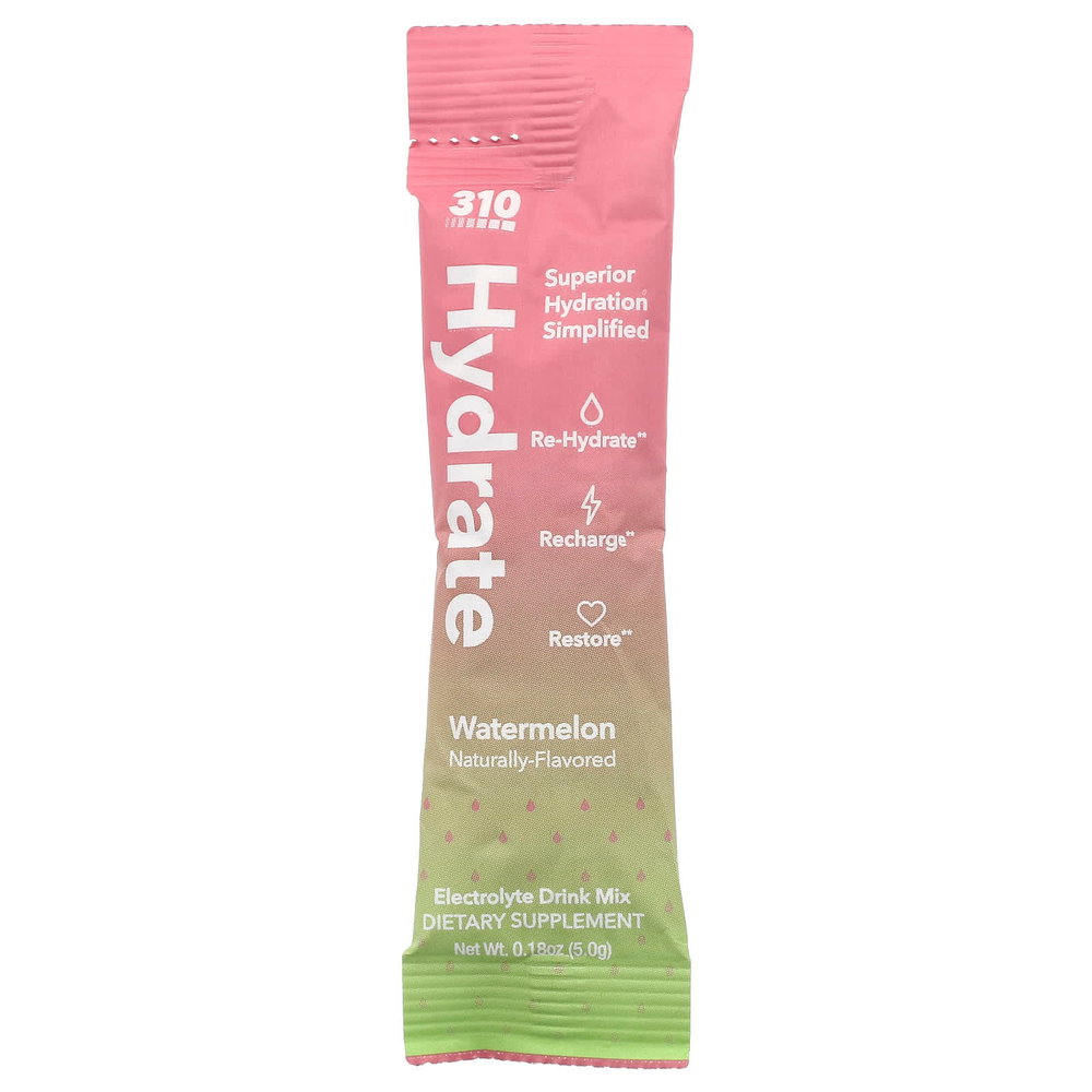 310 Nutrition, 310 Hydrate, смесь для приготовления электролитов, арбуз, 30 палочек по 5 г (0,18 унции)