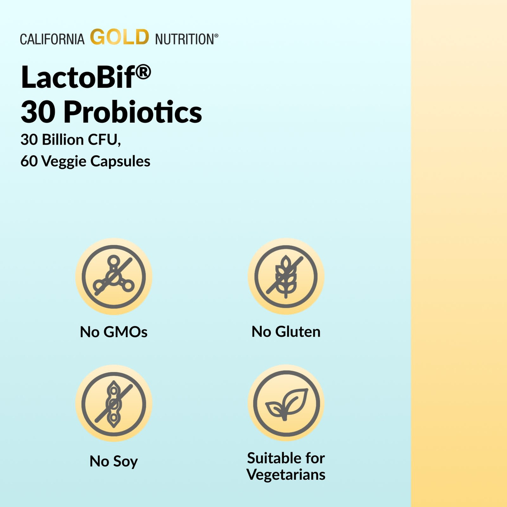 California Gold Nutrition, LactoBif® 30, пробиотики, 30 млрд КОЕ, 120 растительных капсул