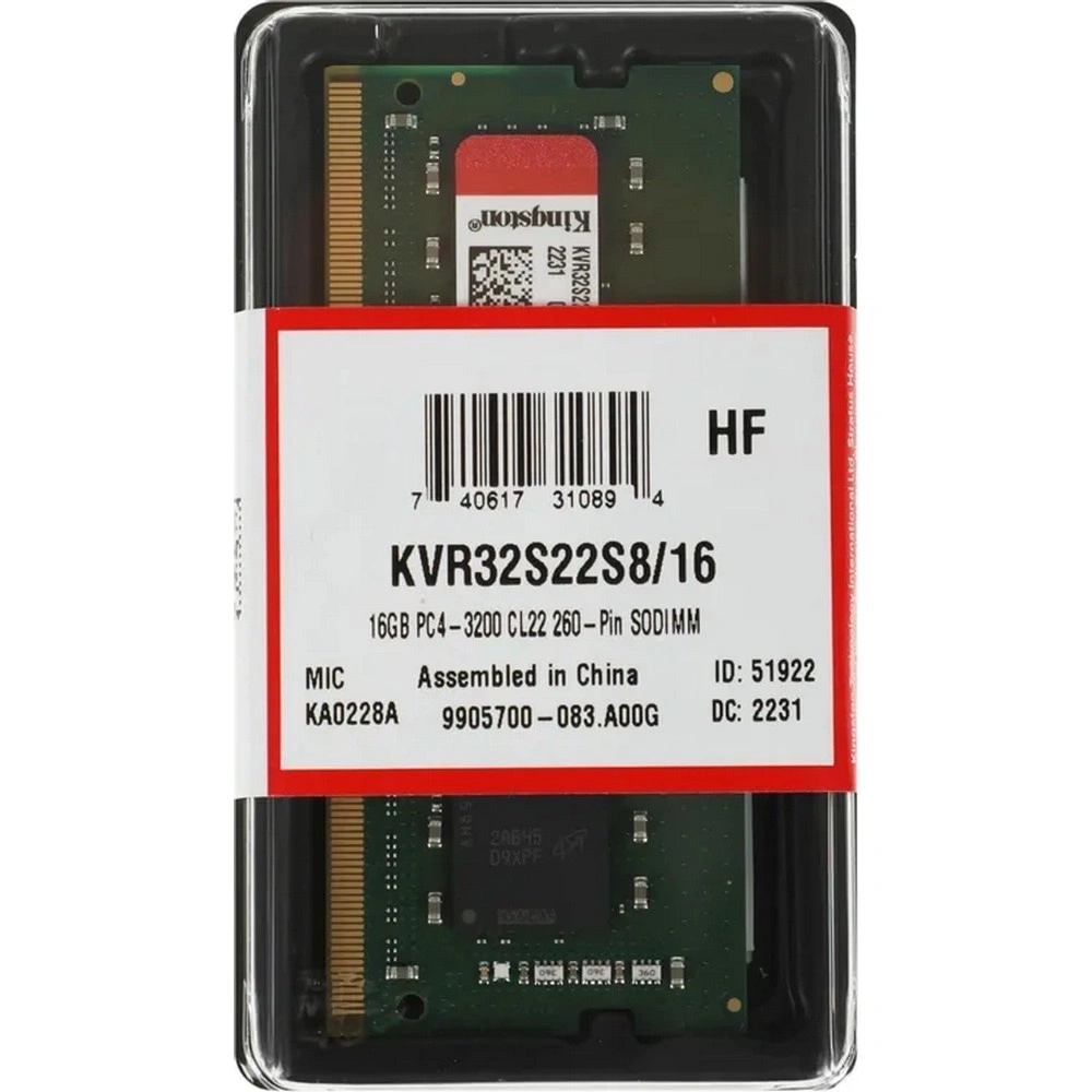 Память оперативная DDR4 Kingston 16Gb 3200MHz (KVR32S22S8/16)