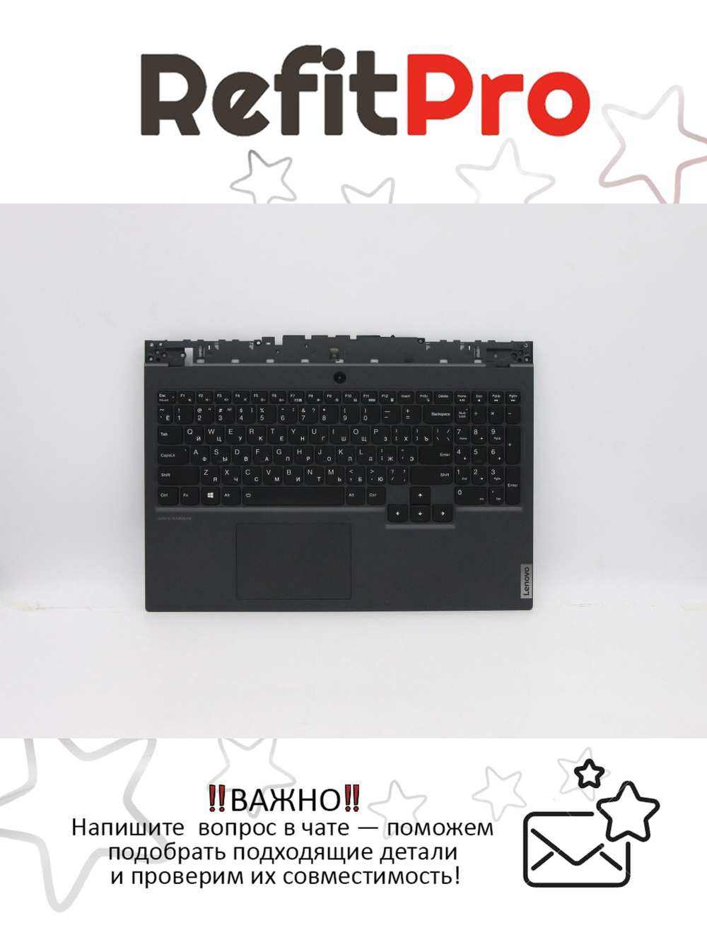 Верхняя панель с клавиатурой (топкейс) для ноутбука Lenovo Legion 5-15ARH05. раскладка - русская, с подсветкой, черная (5CB0Z27687), оригинал