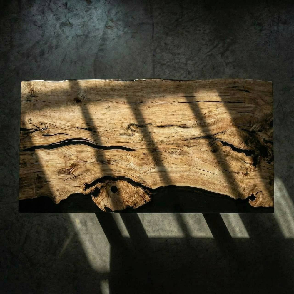 Обеденный стол из Бука с матово-черной заливкой с одной стороны