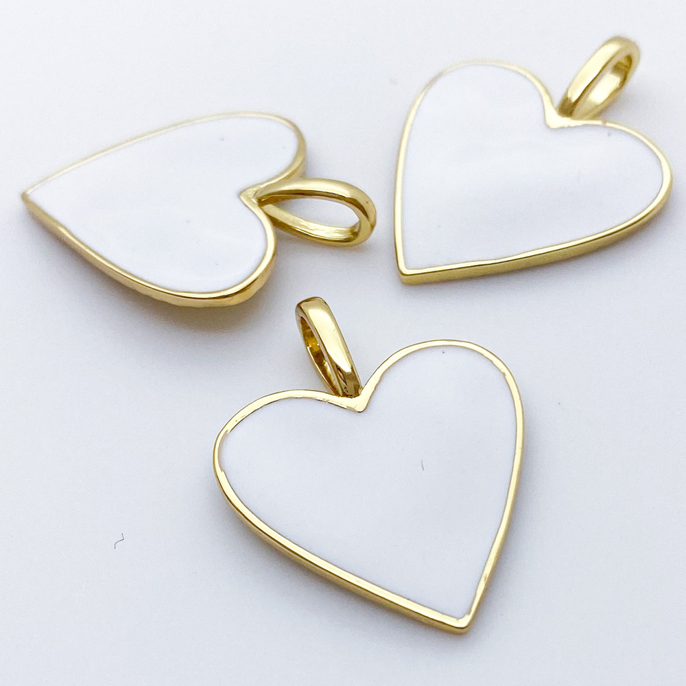 Подвеска Сердце, цвет золото+белый, размер 24*19 мм, цена за 1 шт