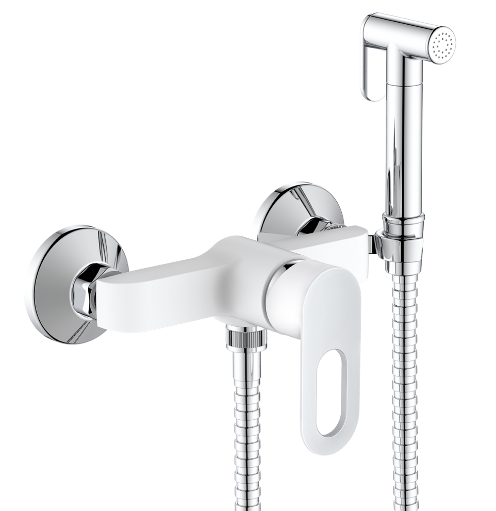 23018-F Смеситель для душа с гиг. лейкой (БЕЛЫЙ) HANSEN  (10/1шт)