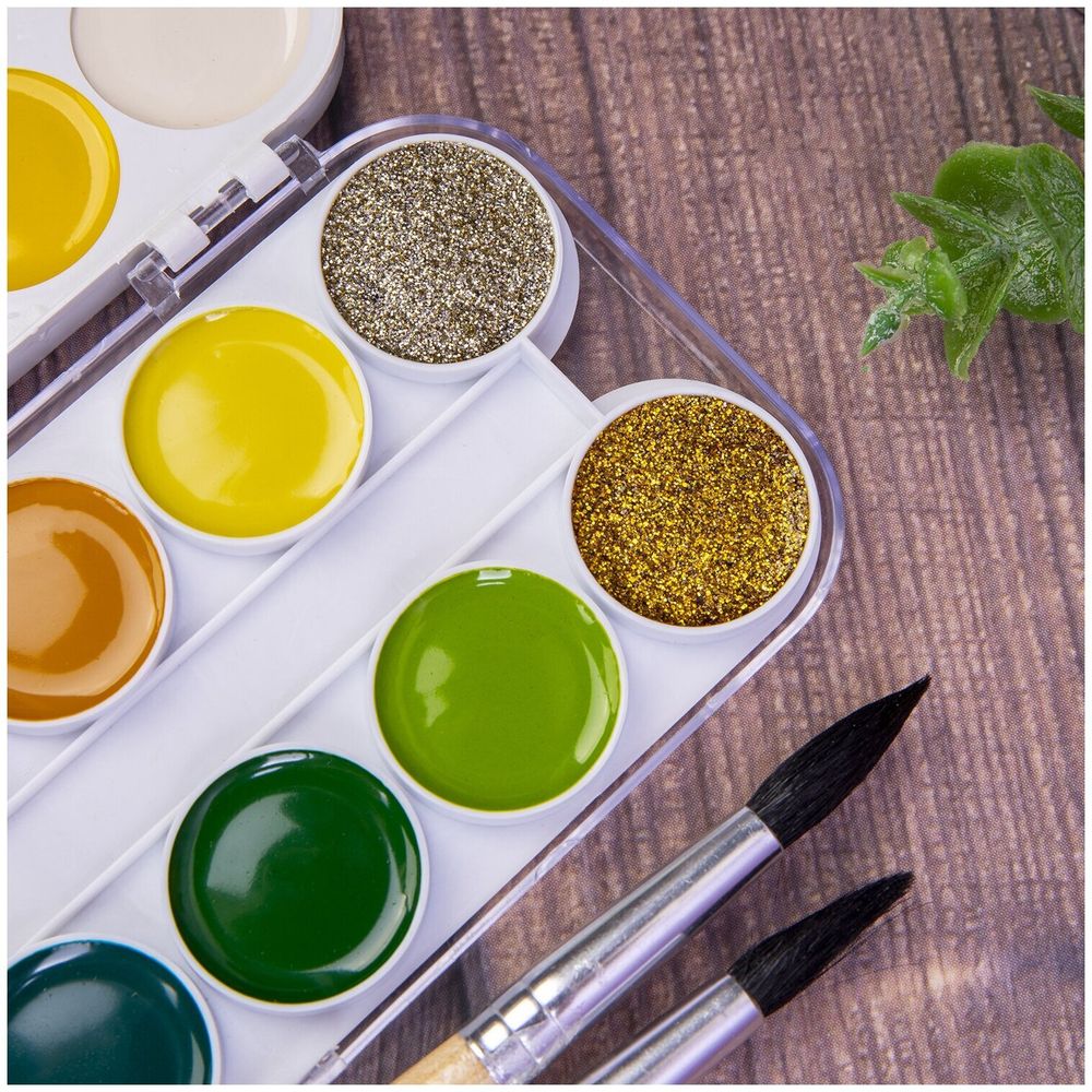 Краски акварельные ЮНЛАНДИЯ "ЮНЫЙ ВОЛШЕБНИК", медовые, 22+2 цвета (золото + серебро), ВОЛШЕБНЫЕ, 191328