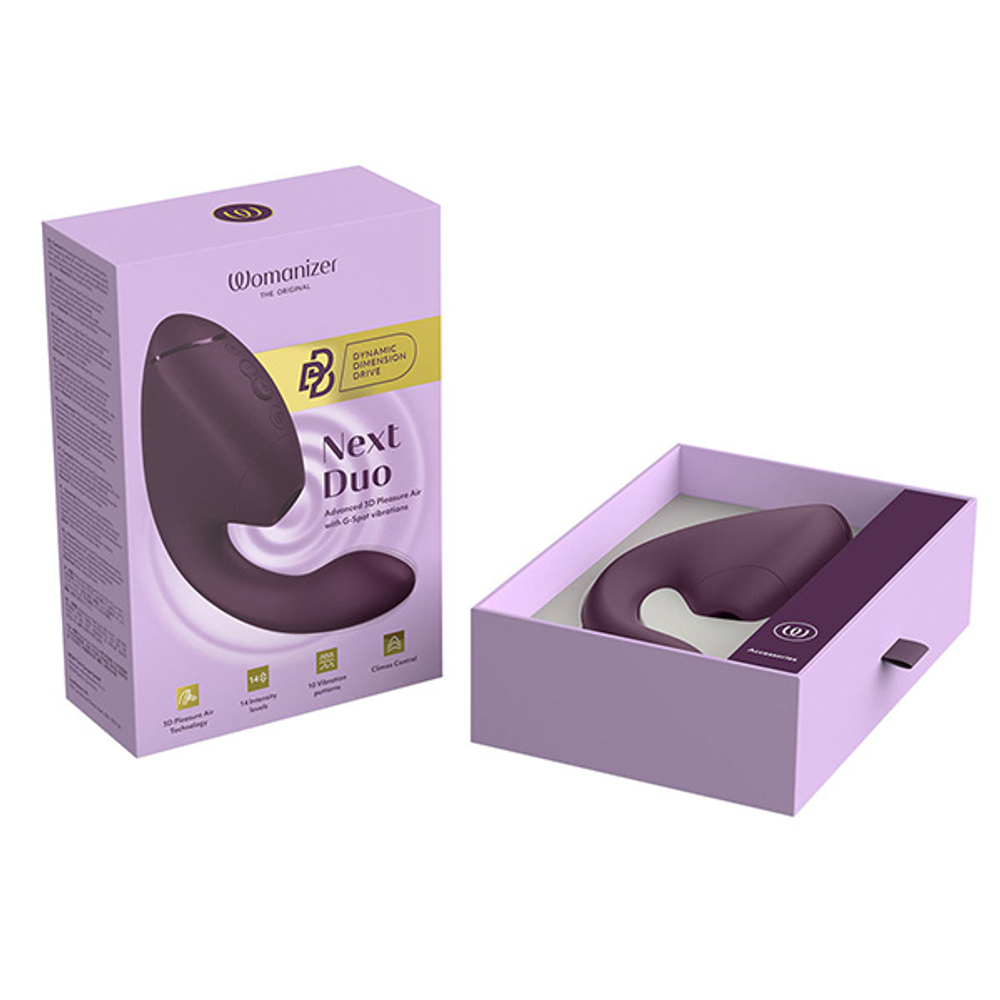 Фиолетовый вибратор 19,5см с вакуумным стимулятором Womanizer Next Duo Dark Purple WZ142SGD