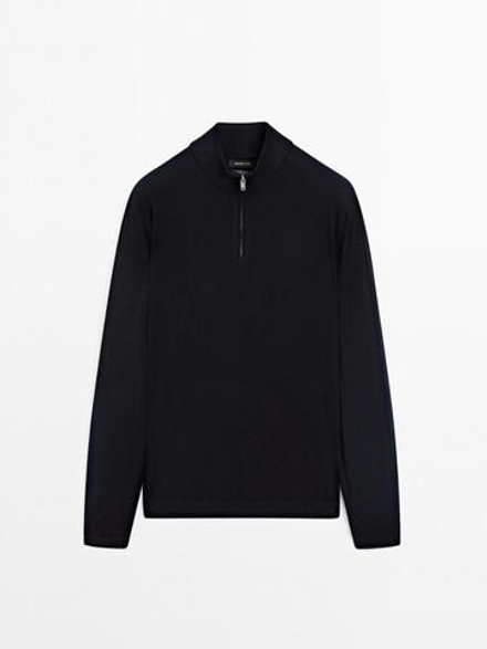 Massimo Dutti Свитер из 100% мериносовой шерсти с высоким воротником, темно-синий