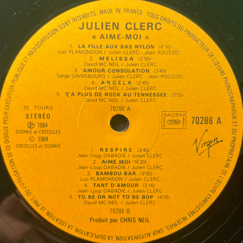 Julien Clerc ‎– Aime-Moi (Франция 1984г.)