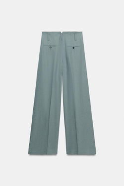 ZARA БРЮКИ С ЗАЩИПАМИ И ЛЬНОМ — ZW COLLECTION, СЕРО-СИНИЙ