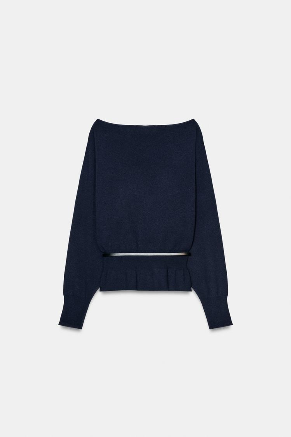 ZARA ВЯЗАНЫЙ СВИТЕР С ПОЯСОМ, МОРСКОЙ СИНИЙ