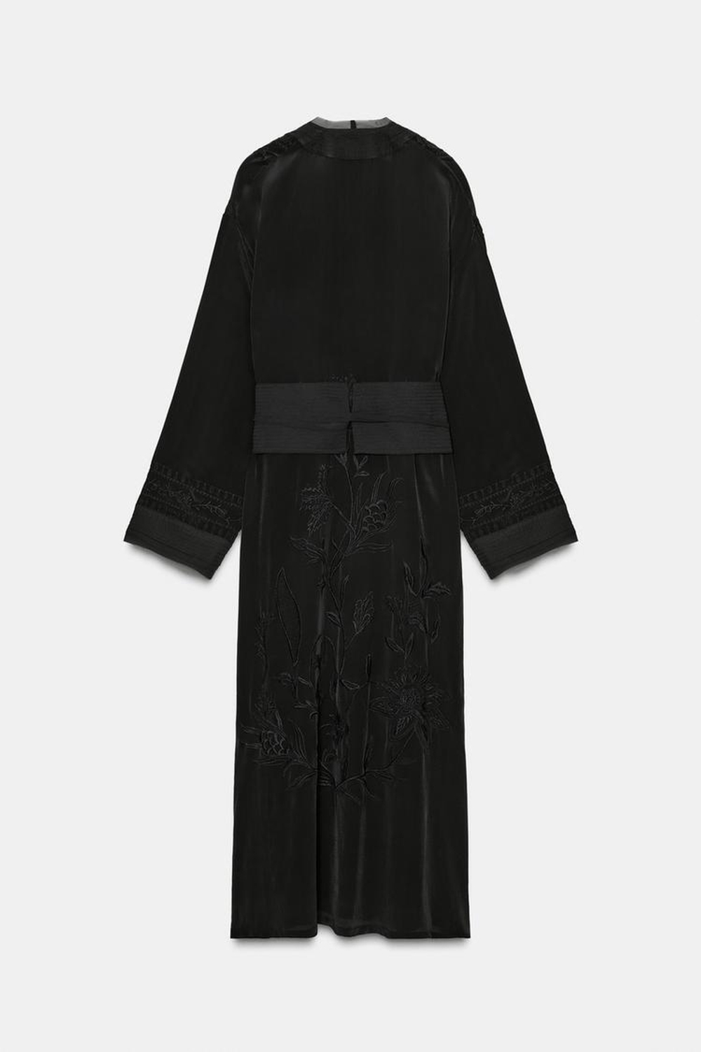 ZARA КИМОНО С ВЫШИВКОЙ И ПОЯСОМ — ZW COLLECTION LIMITED EDITION, ЧЕРНЫЙ