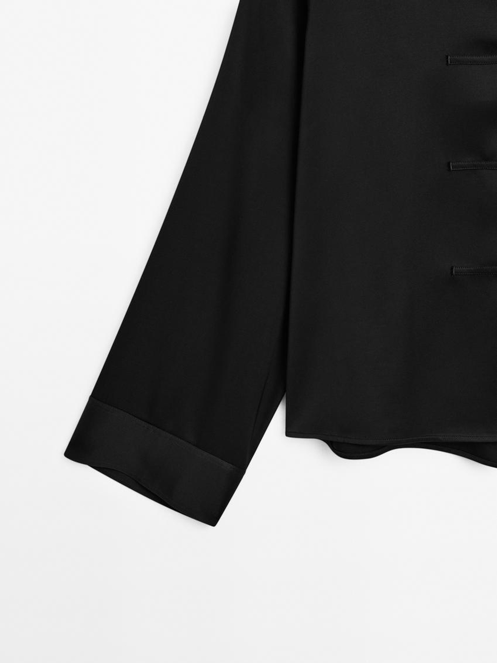 Massimo Dutti Блуза из сатина с пуговицей, черный