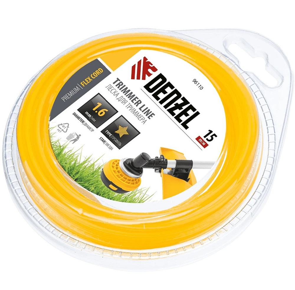 Леска для триммера Denzel 96110 Flex Cord звезда 1,6 мм 15 м