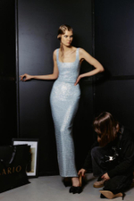 Платье макси из шифона с кристаллами