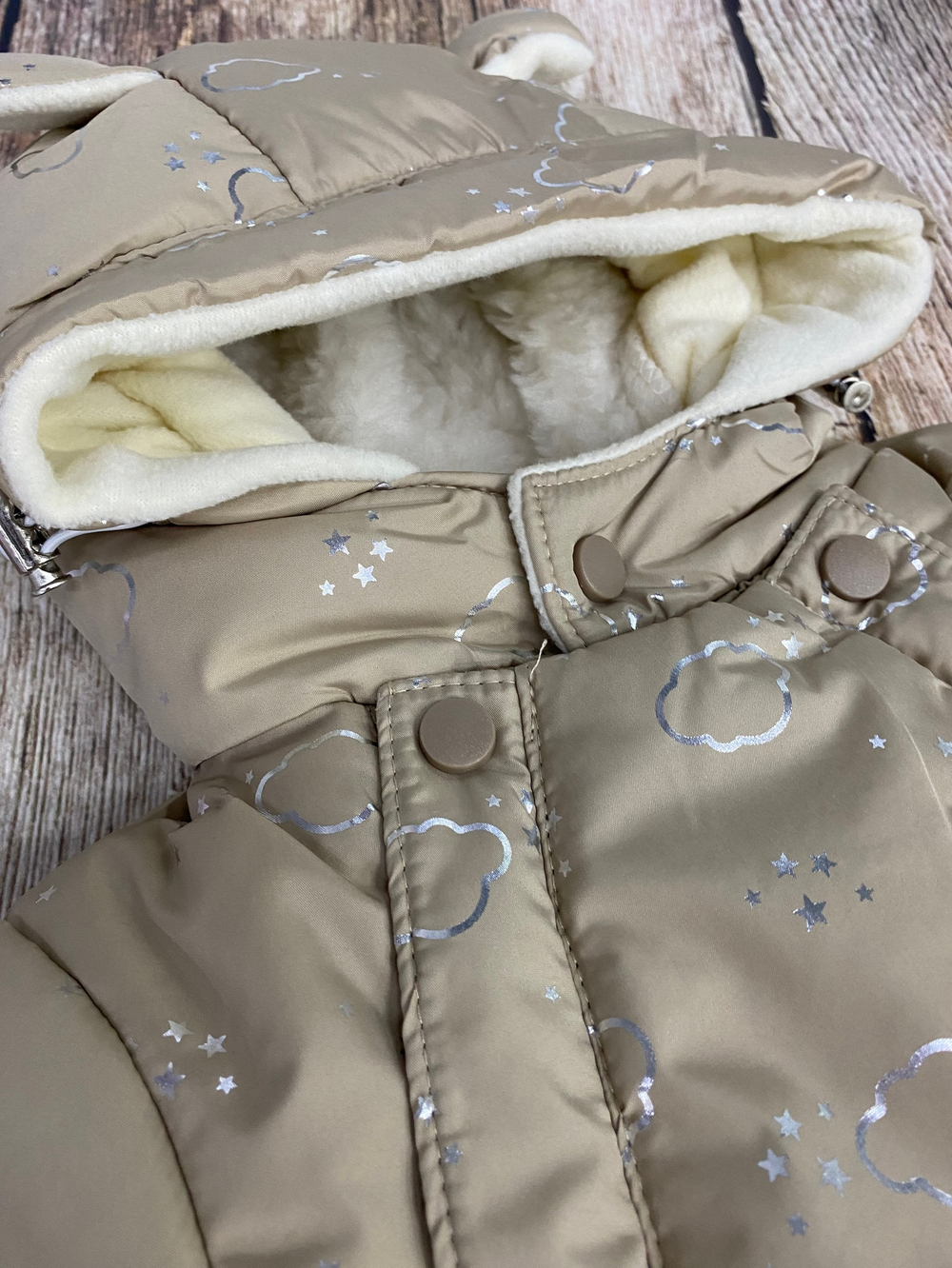 Комбинезон-трансформер (2в1) Модель: 025 "Облачка" (ИП Петрова Г.Г.) (Цвет: Оливковый, Размер: 74-80)