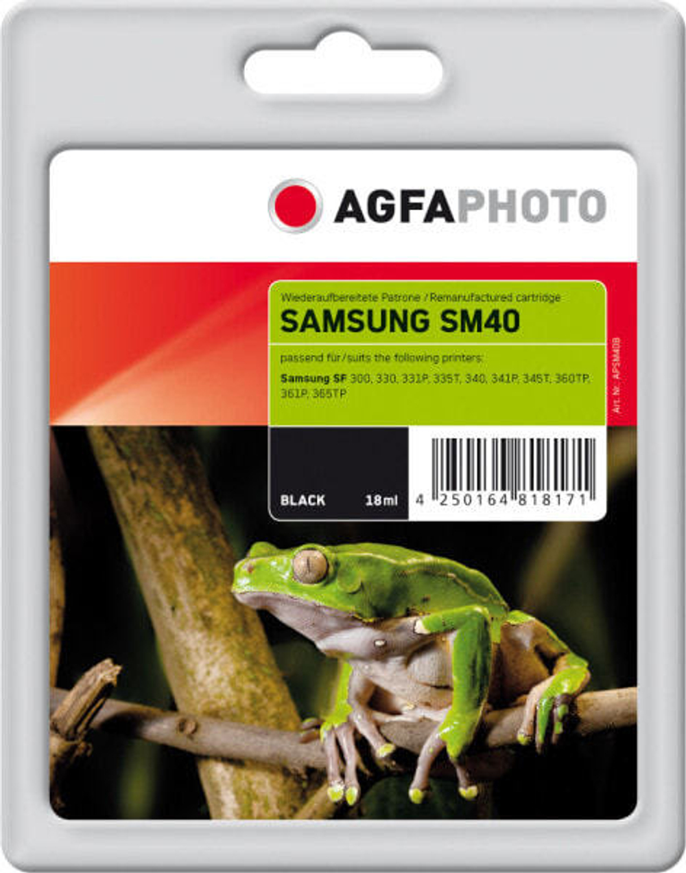 Картриджи AgfaPhoto APSM40B - Pigment-based ink - Black - Samsung: SF 330 - SF 335 - TSF 340 - SF 345TP - SF 365TP - SF-335 - SF-340 - SF-360 - 1 pc(s) - Standard Yield