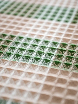 Плед-покрывало клетка из шерсти, Бежево-бело-зеленый