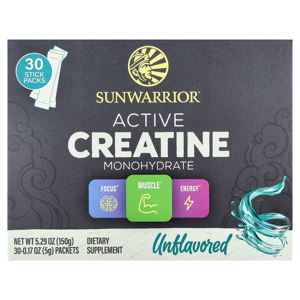 Sunwarrior, активный моногидрат креатина, без добавок, 30 пакетиков по 5 г (0,17 унции)