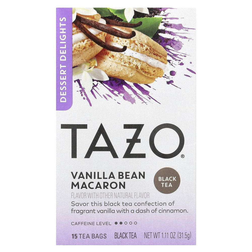 TAZO, Dessert Delights, черный чай, макарон с ванильными стручками, 15 чайных пакетиков, 31,5 г (1,11 унции)
