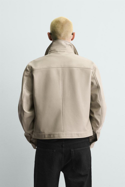 ZARA КУРТКА-РУБАШКА С ЭФФЕКТОМ ВИНИЛА, СВЕТЛЫЙ ХАКИ