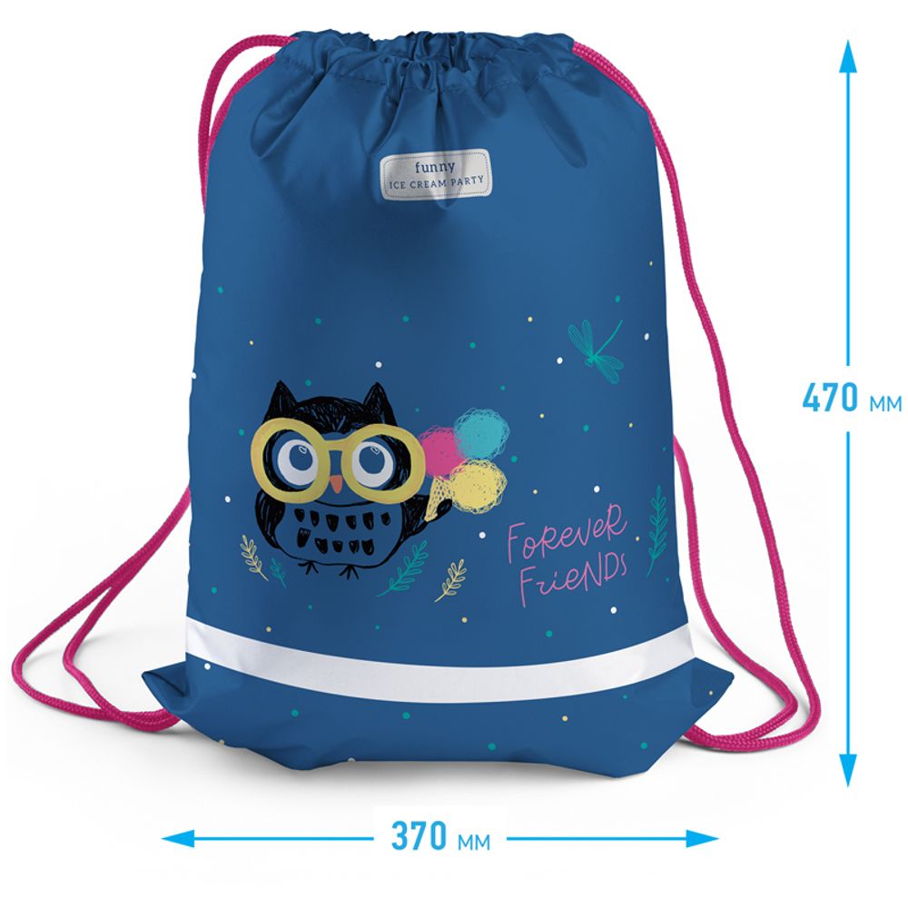 Мешок для обуви 1 отделение Berlingo "Funny owl", 460*360мм, с вентил. сеточкой и светоотр. полосой