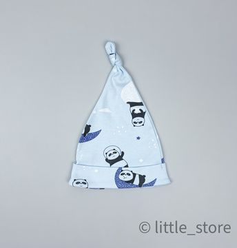 Шапка однослойная "Космические панды" небесная