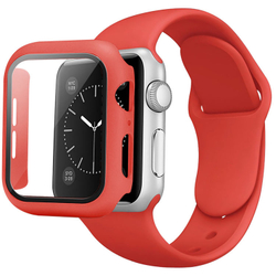Красный защитный чехол для Apple Watch 40мм в комплекте с силиконовым ремешком красного цвета