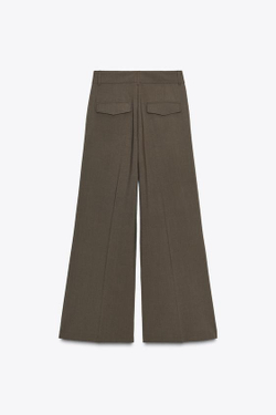 ZARA БРЮКИ С ЗАЩИПАМИ И КЛАПАНАМИ, СЕРО-КОРИЧНЕВЫЙ